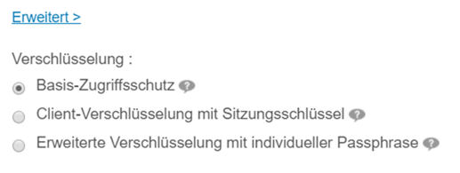 Verschlüsselungseinstellungen der Sitzung