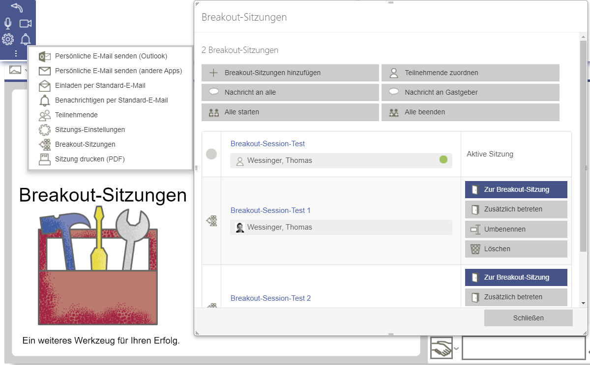 Verwalten von Breakout-Sitzungen