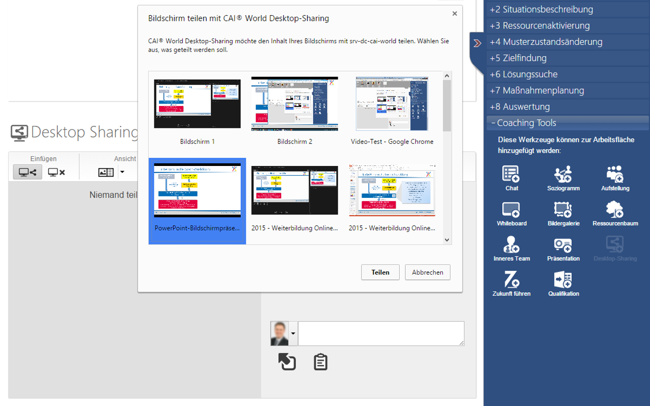 Desktop-Sharing: Auswahl Fenster/Desktop