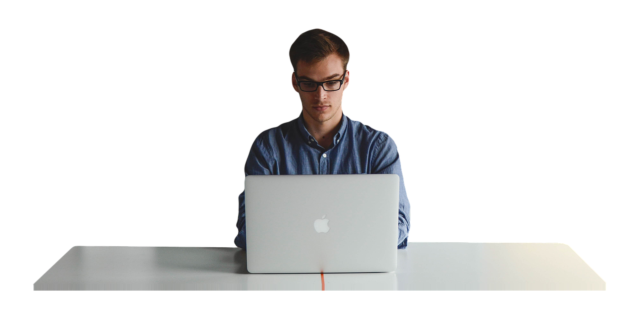 Man working on notebook