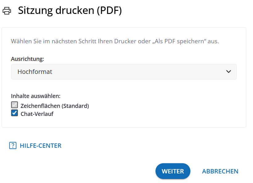 Sitzung drucken PDF Dialog