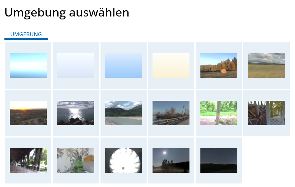Auswahldialog Umgebung im 3D-Systembrett