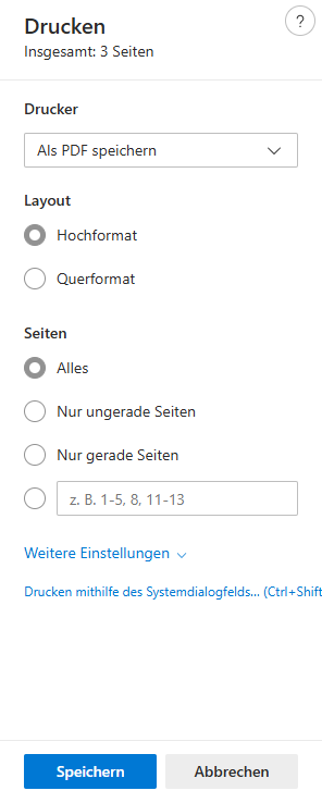 Chrome Druckdialog