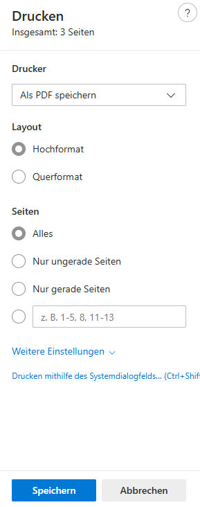 Edge Druckdialog