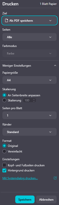 Firefox Druckdialog