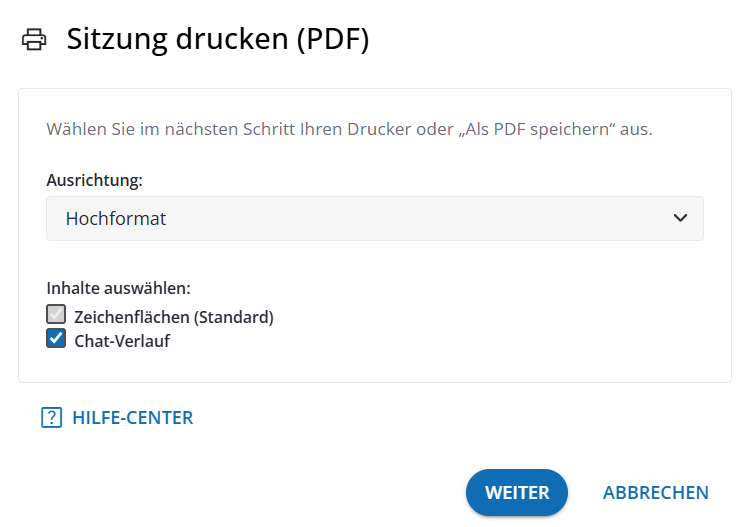 Dialog Sitzung drucken (PDF)