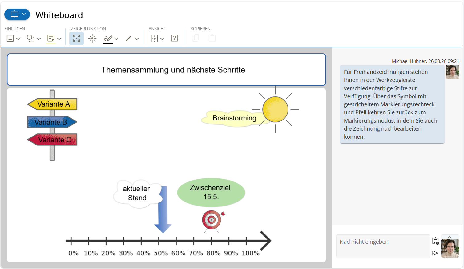 Screenshot der Whiteboard-Oberfläche